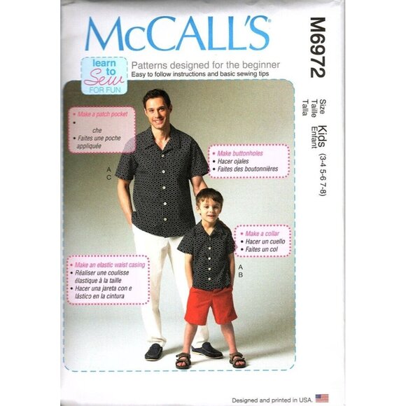 McCall's M6972 Boys 3 to 8 Shirt, Pants and Shorts Uncut Sewing Pattern New - Picture 1 of 2